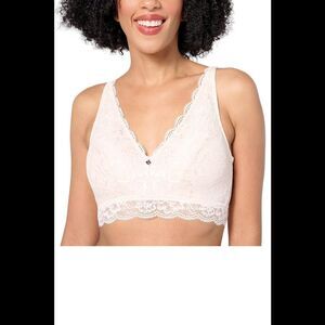 Breezies Women's Natural Curves Wirefree Lace Bralette w Pad Champagne -